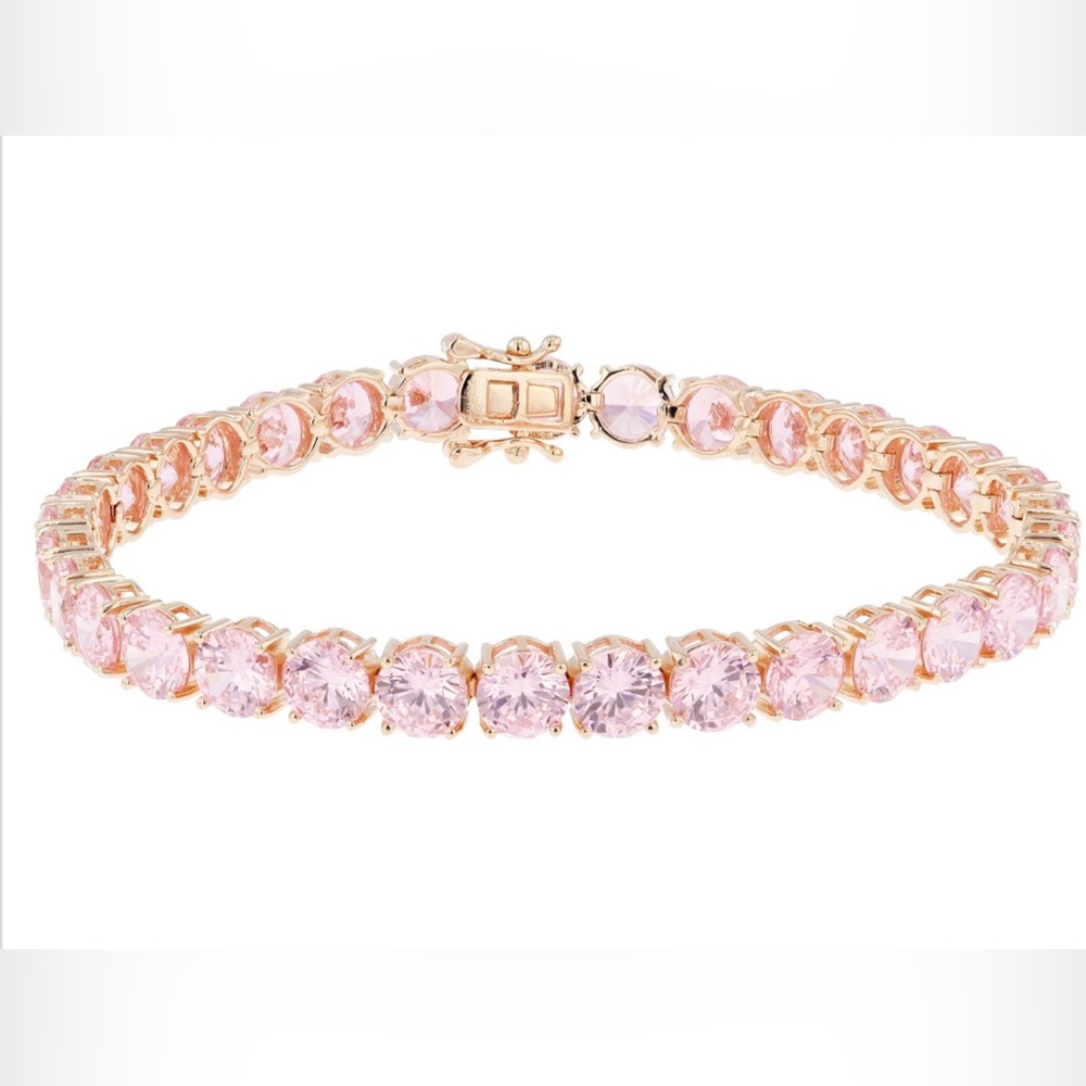 CZ 18k Rose Gold Over 925 Silver Tennis Bracelet-  37.47ctw. Sparkly & PINK